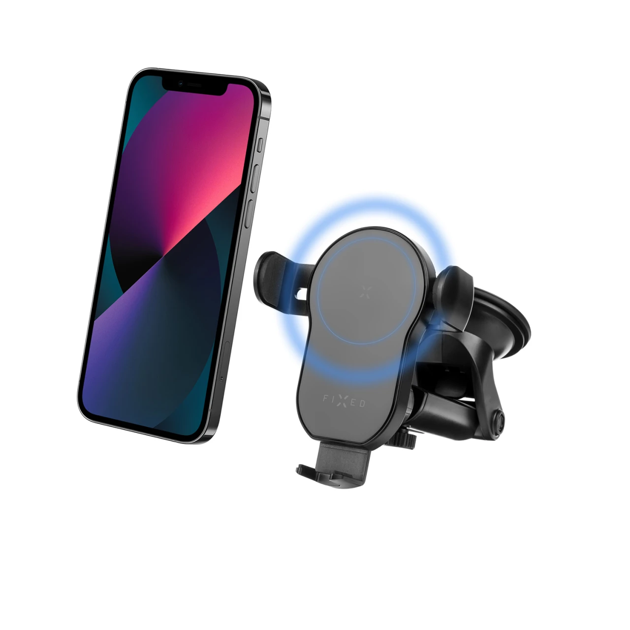 Automatický držák do auta s rychlým bezdrátovým nabíjením FIXED Matic XL na sklo nebo palubní desku, 15W, černá