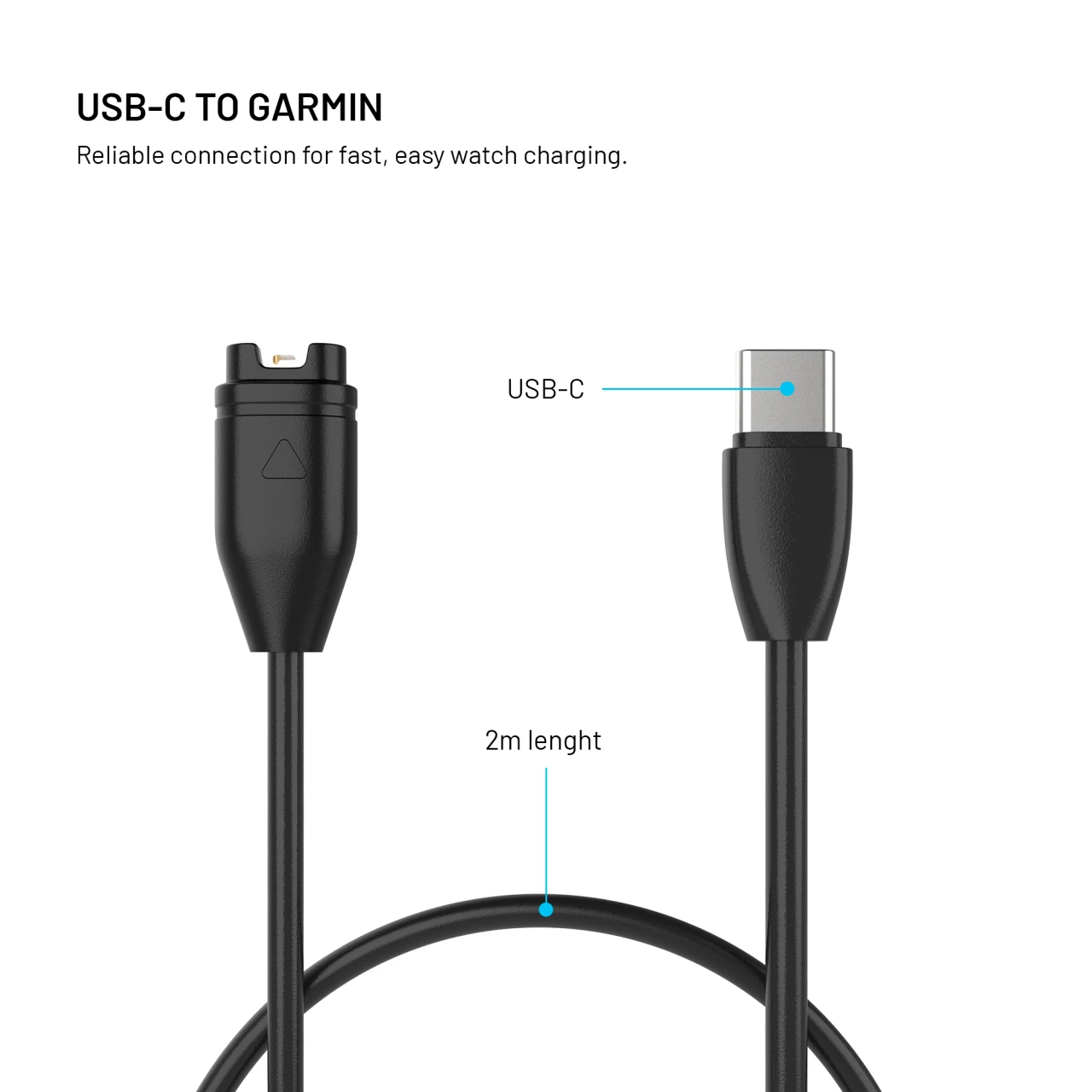 Nabíjecí USB-C kabel FIXED pro smartwatch Garmin Forerunner/Fenix/Venu/Vívoactive/Instinct, 2m, černá
