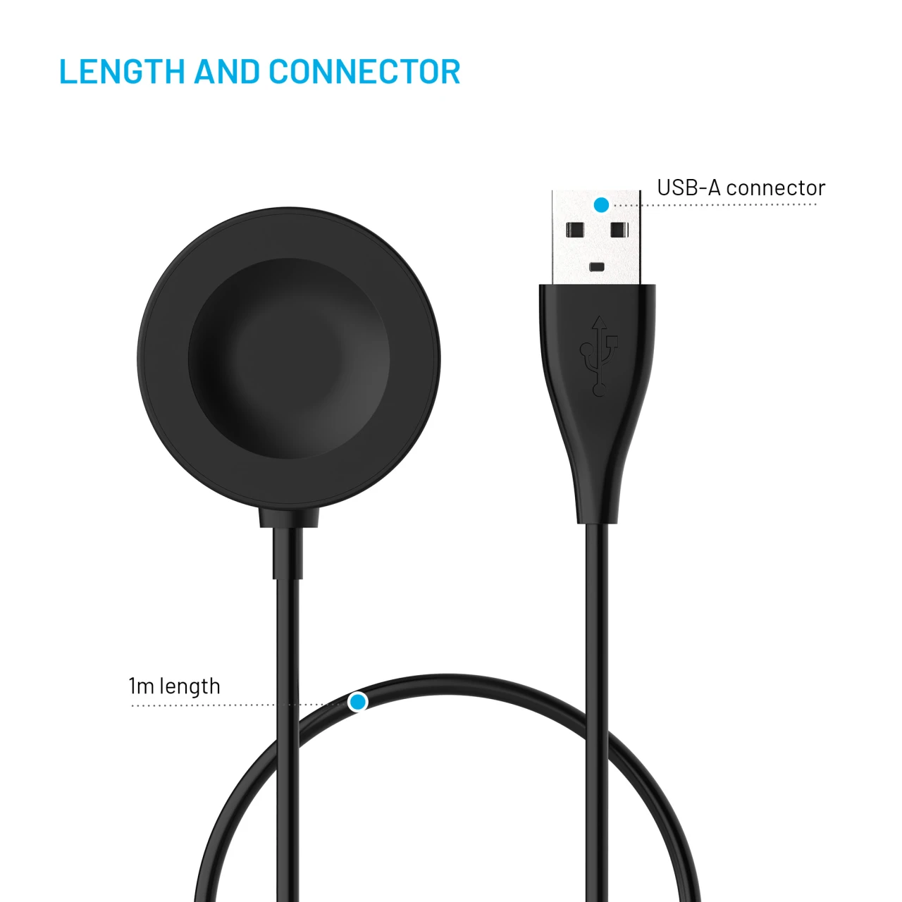 Nabíjecí USB-A kabel FIXED pro Huawei Watch GT 2 Pro/3/3 Pro/4/4 Pro/5/5 Pro/6/6 Pro, černá