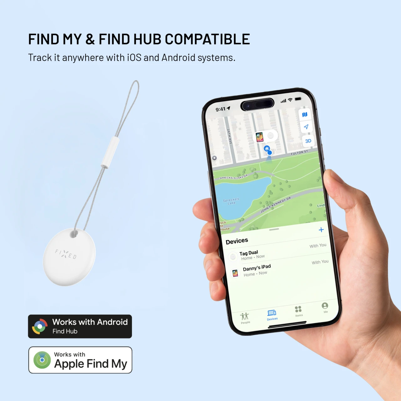 Smart tracker FIXED Tag Dual s podporou Find My a Find Hub, bílá