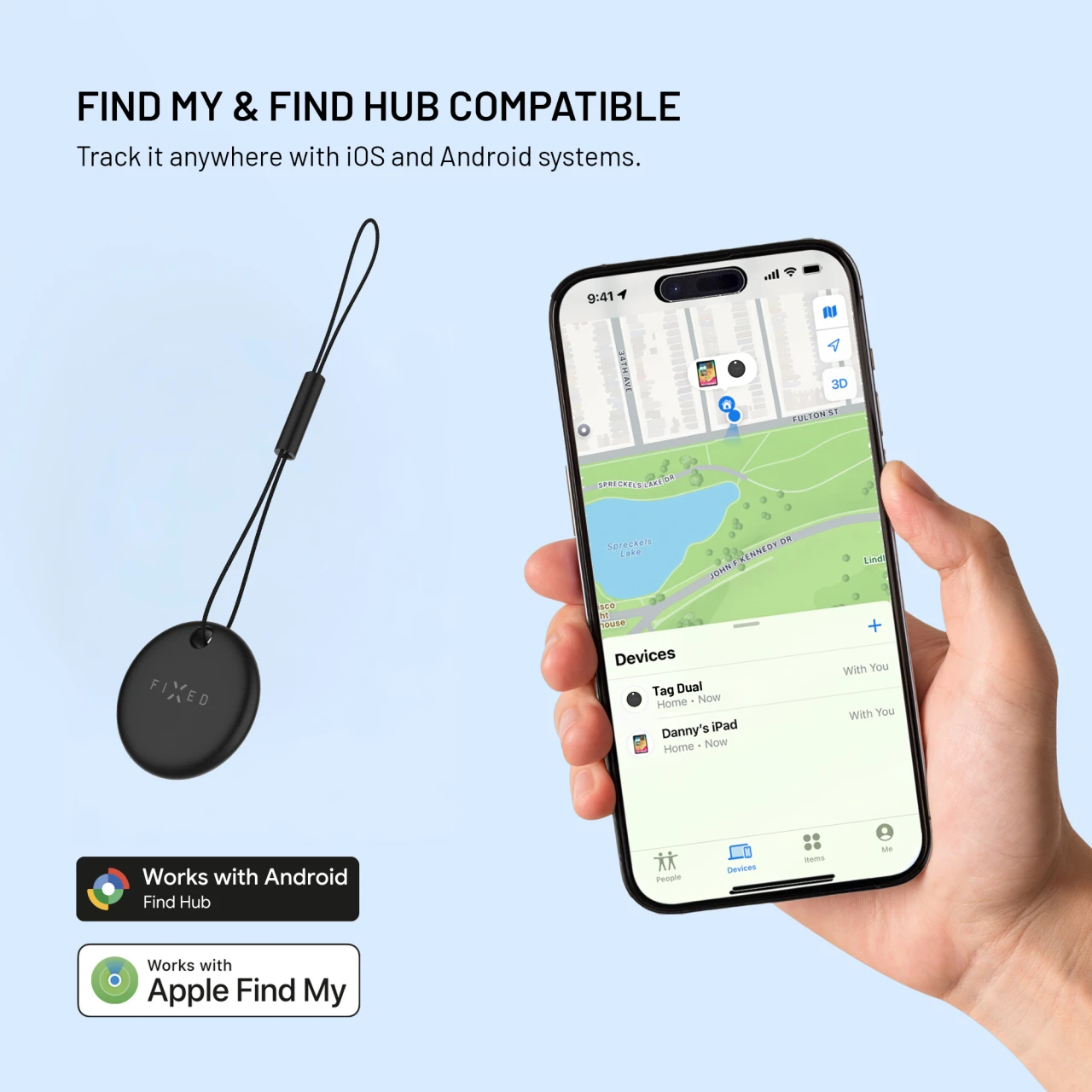 Smart tracker FIXED Tag Dual s podporou Find My a Find Hub, černá