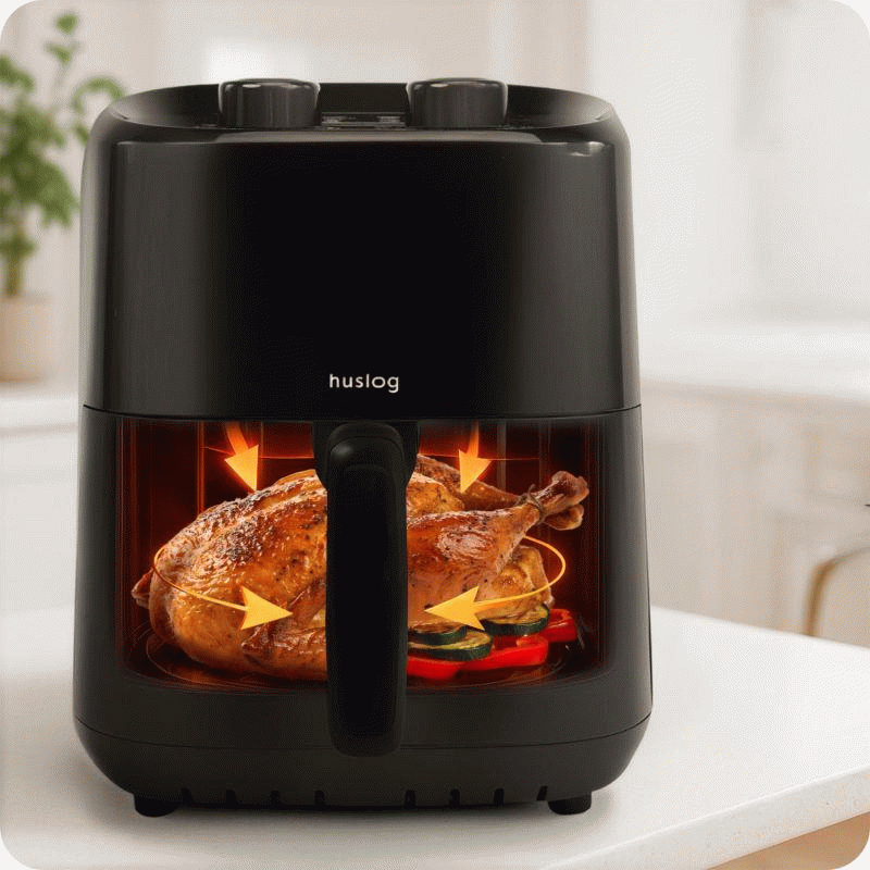 Horkovzdušná fritéza Huslog 1400W, objem 3,5l, černá