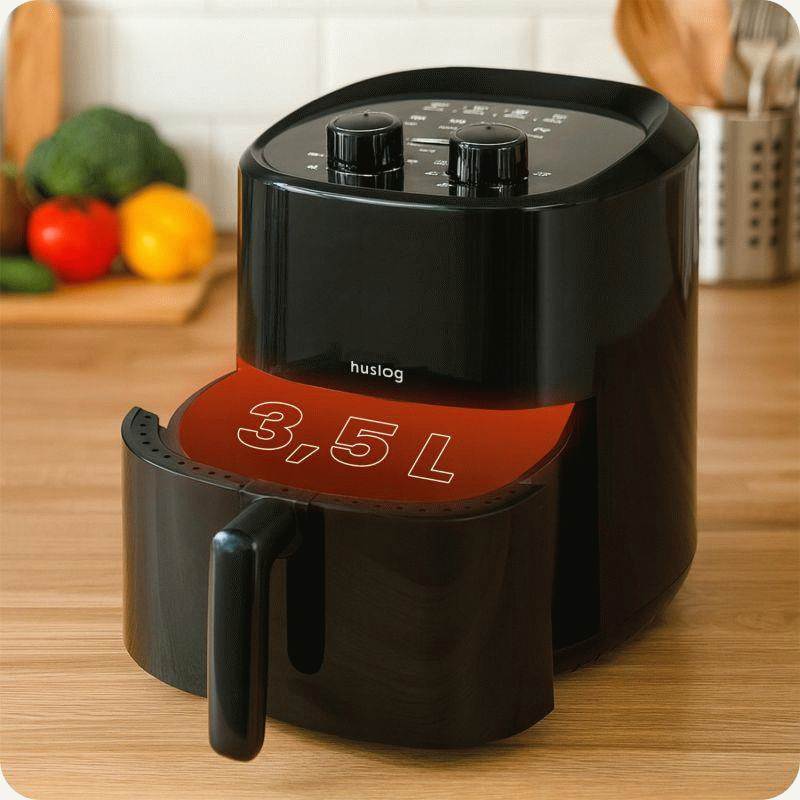 Horkovzdušná fritéza Huslog 1400W, objem 3,5l, černá