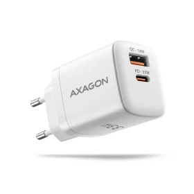 AXAGON ACU-PQ33W, GaN nabíječka do sítě 33W, USB-A + USB-C, PD3.0/PPS/QC4+/SFC2.0/Apple, bílá