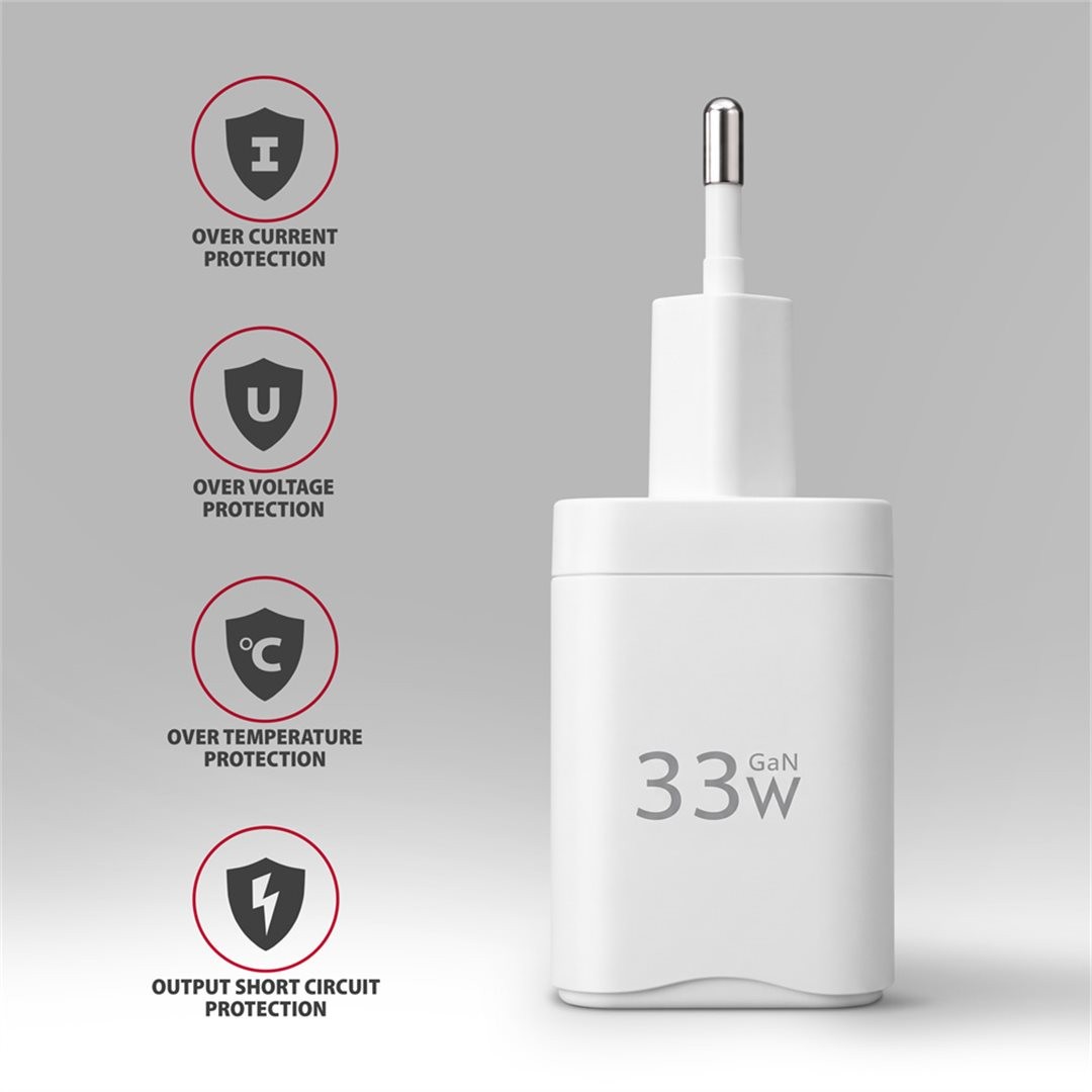 AXAGON ACU-PQ33W, GaN nabíječka do sítě 33W, USB-A + USB-C, PD3.0/PPS/QC4+/SFC2.0/Apple, bílá