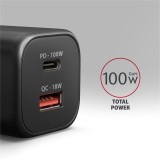 AXAGON ACU-PQ100, GaN nabíječka do sítě 100W, USB-A + USB-C, PD3.0/PPS/QC4+/SFC2.0/Apple, černá