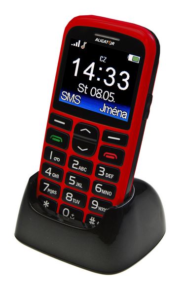 Mobilní telefon Aligator A680 senior Red + stolní napaječ