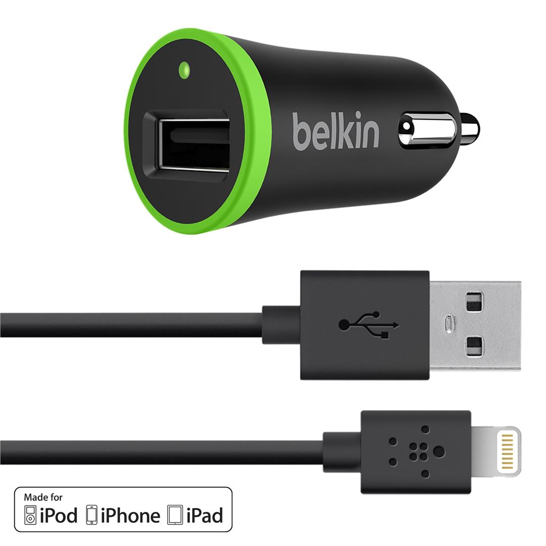 BELKIN Micro USB autonabíječka,2.4A+ Lightning,černá