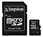 Paměťová karta KINGSTON 4GB Micro SDHC, class 4 s adaptérem