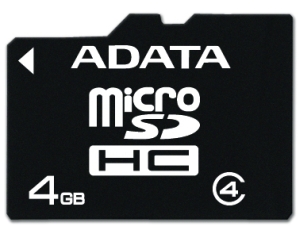 Paměťová karta ADATA 4GB Micro SDHC Class4, 14MB/s s adaptérem