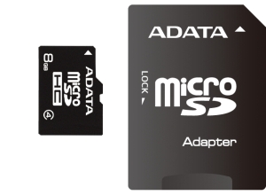 Paměťová karta ADATA 8GB Micro SDHC Class4, 14MB/s s adaptérem