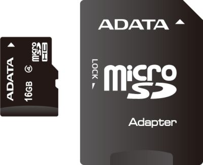 Paměťová karta ADATA 16GB MicroSDHC Class 4, 4MB/s s adaptérem