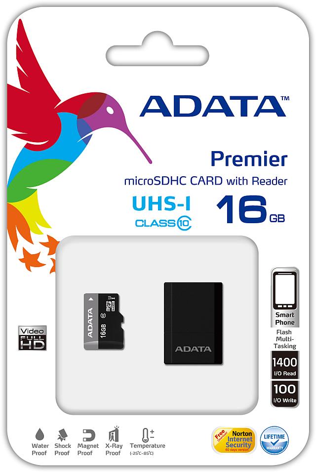 Paměťová karta ADATA 16GB Micro SDHC class10, 10MB/s s adaptérem