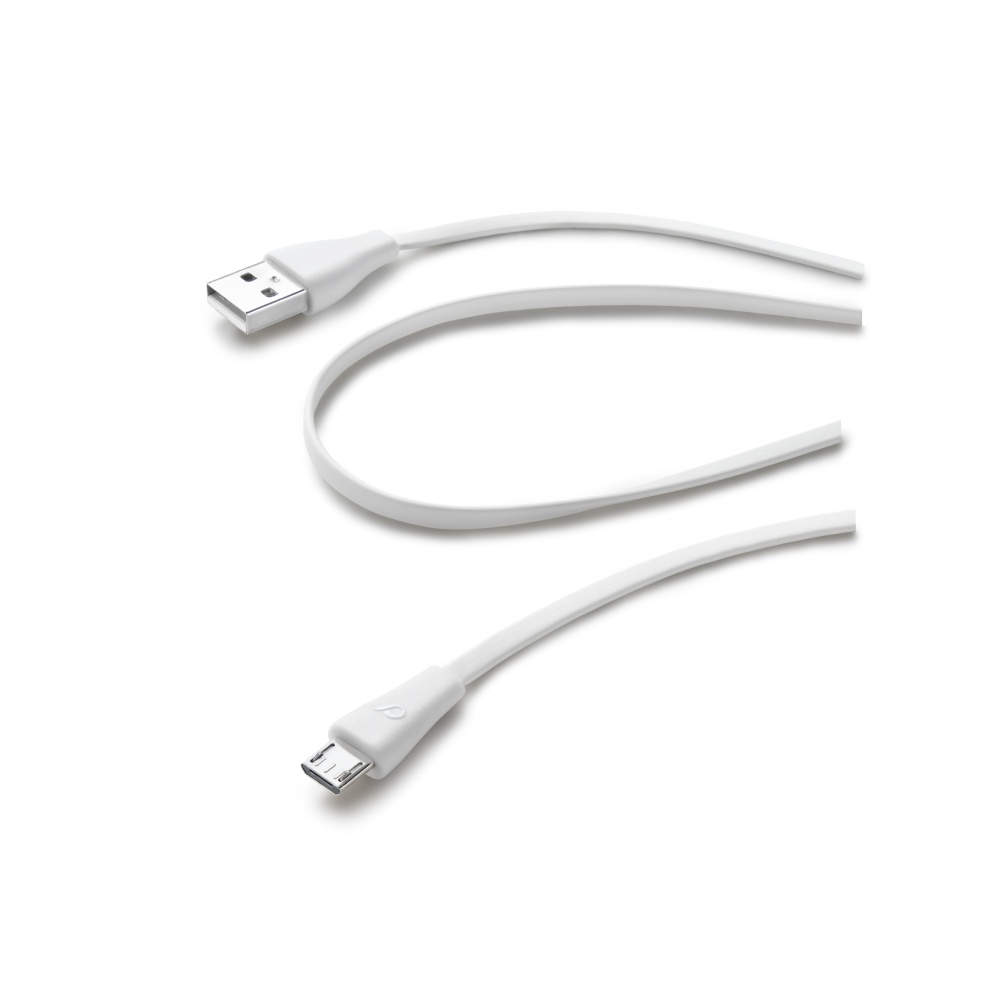CellularLine Plochý datový kabel USB-microUSB 1m bílý