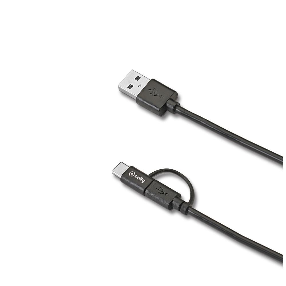 Datový USB kabel CELLY s konektorem microUSB a redukcí USB typu C
