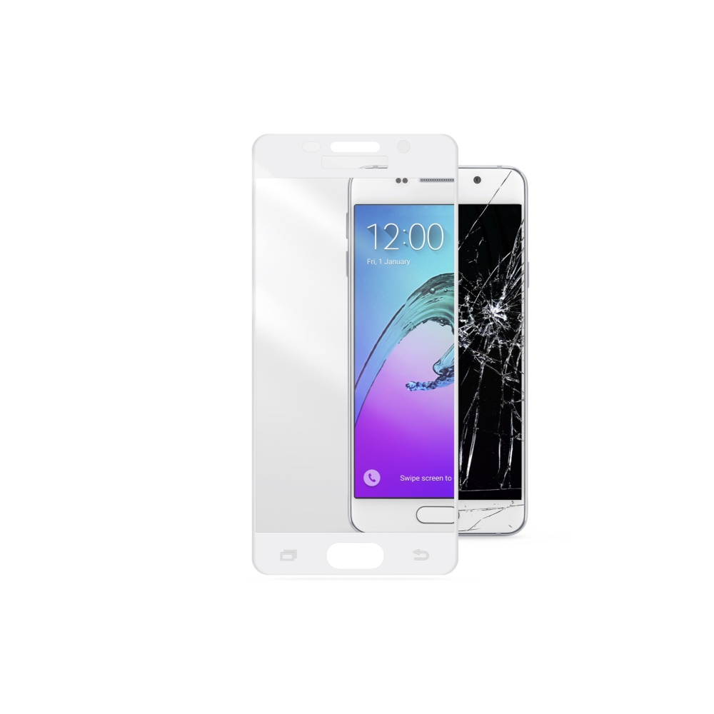 Tvrzené sklo CellularLine CAPSULE pro celý displej na Samsung Galaxy A3 (2016), bílé