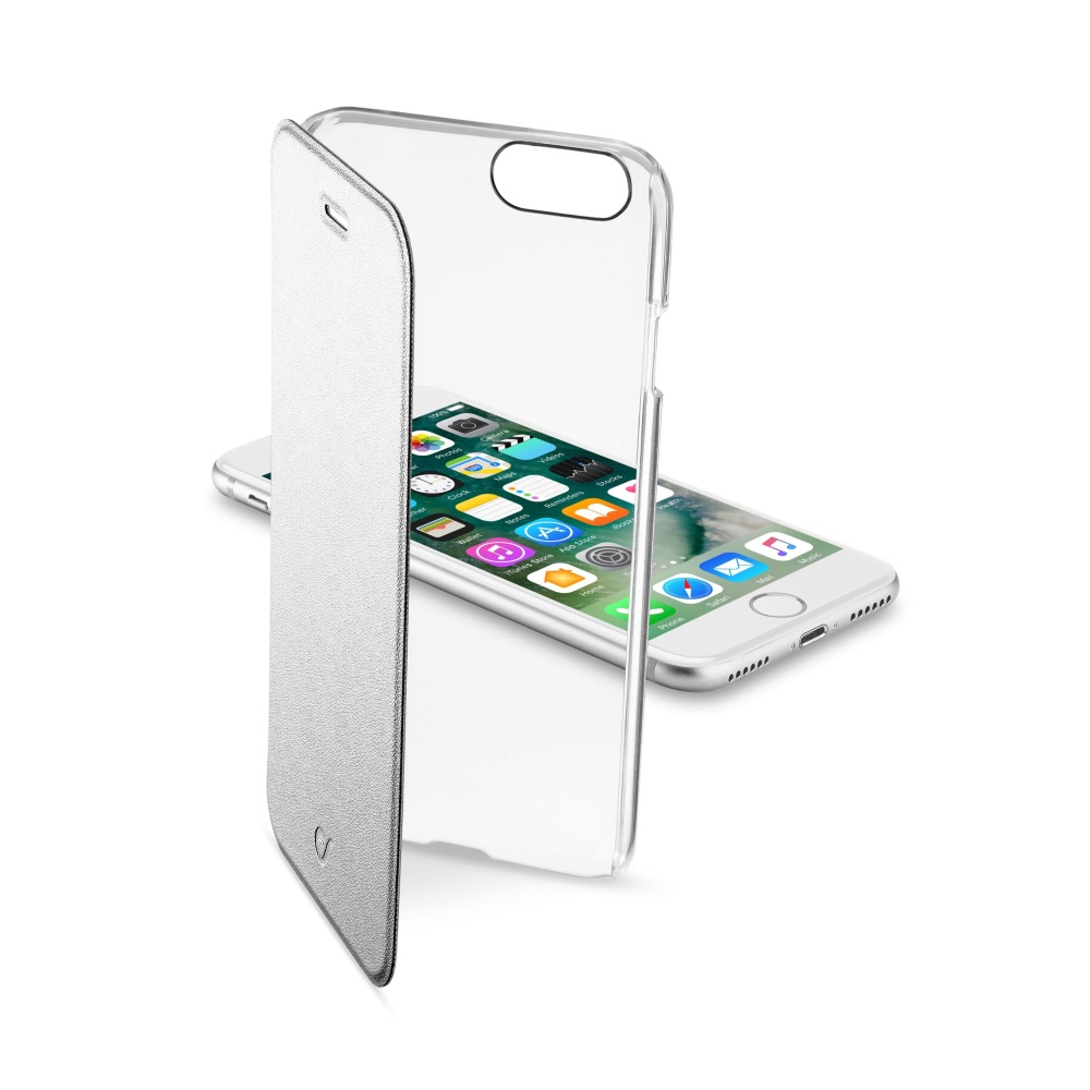 CellularLine Clear Book flipové pouzdro Apple iPhone 7/8, stříbrná