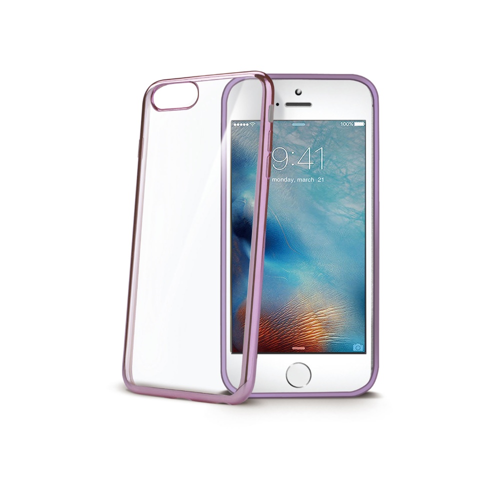 CELLY Laser silikonové pouzdro - lemování s kovovým efektem pro Apple iPhone 7/8, růžovozlaté