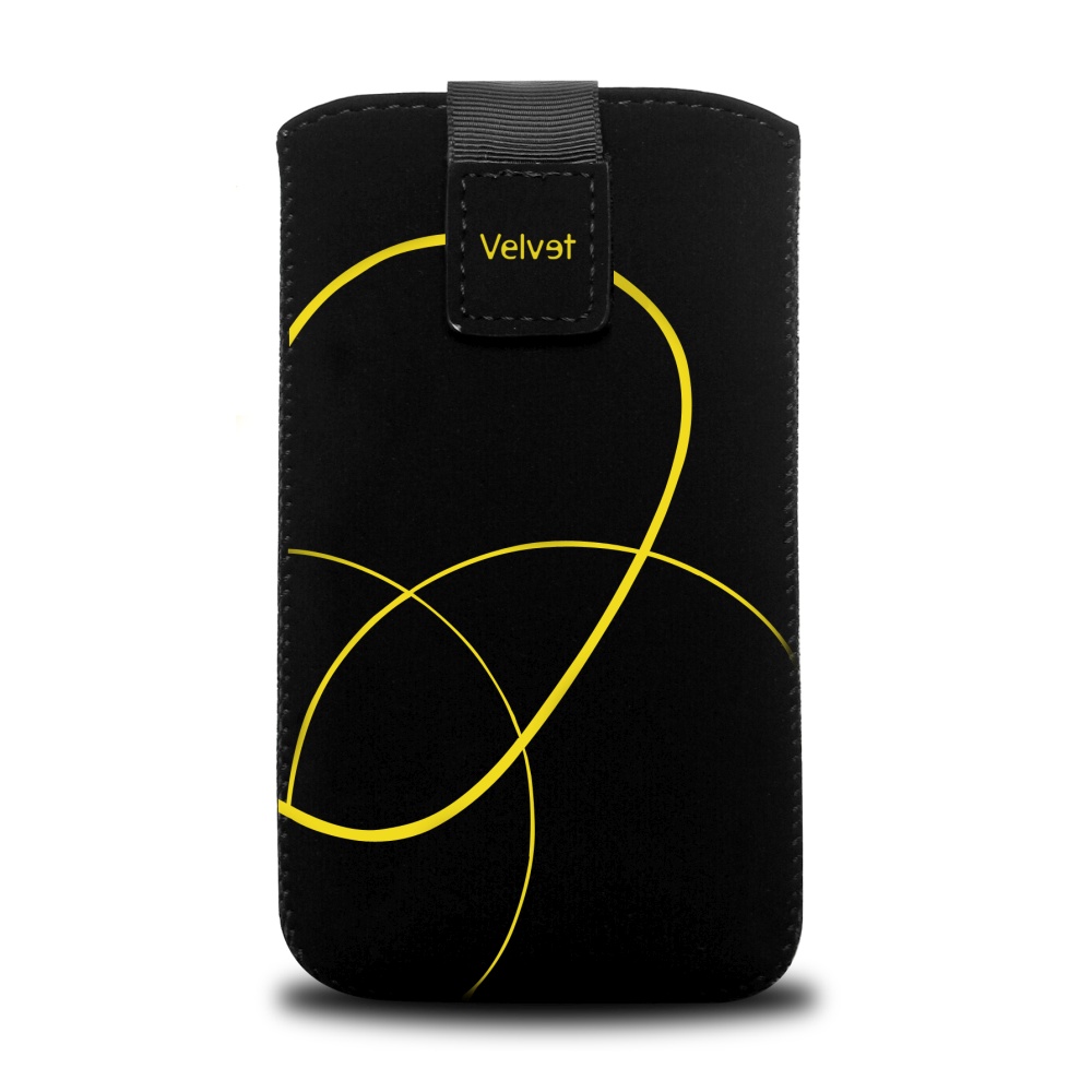 Univerzální pouzdro FIXED Velvet, mikroplyš, motiv Stripe Yellow, velikost XXL