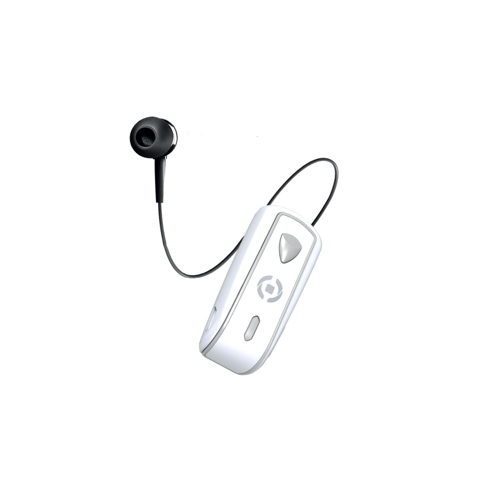 Bluetooth headset CELLY SNAIL s klipem a navijákem kabelu, bílý