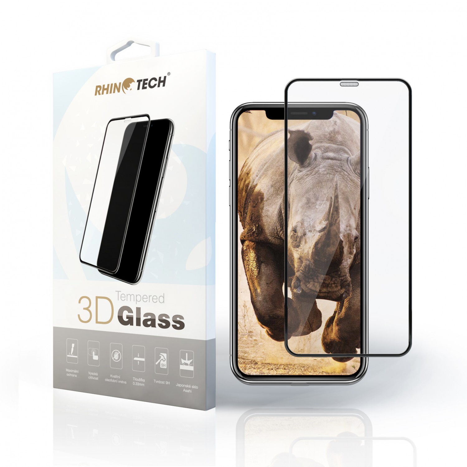 Tvrzené 3D sklo RhinoTech pro Apple iPhone X, white