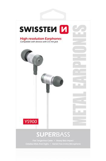 Sluchátka Swissten Earbuds SuperBass YS900 stříbrno/bílé