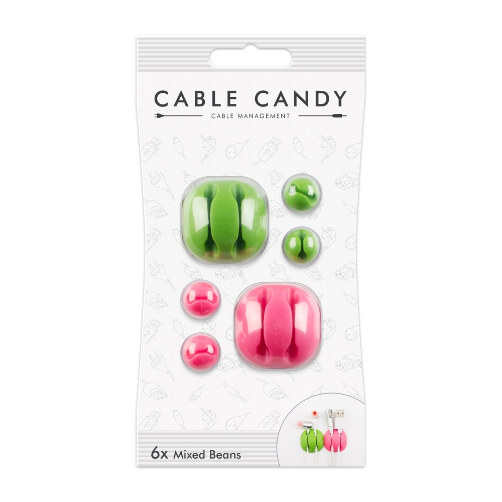 Levně Kabelový organizér Cable Candy Mixed Beans, 6 ks, zelený a růžový