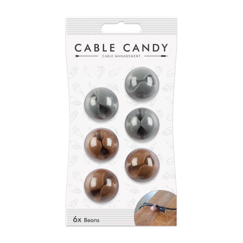 Kabelový organizér Cable Candy Beans, 6 ks, šedý a hnědý
