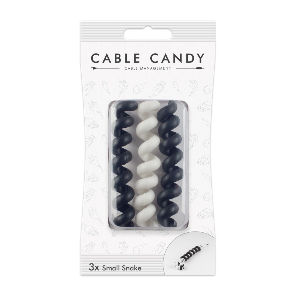 Kabelový organizér Cable Candy Small Snake, 3 ks, černý a bílý