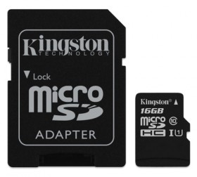Paměťová karta Kingston CL10 16GB microSDHC, UHS-I 80R/10W (s adaptérem)