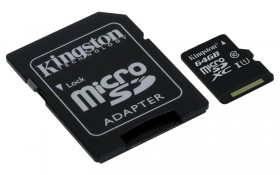 Paměťová karta Kingston CL10 64GB, microSDXC, class 10, UHS-I 80R (s adaptérem)