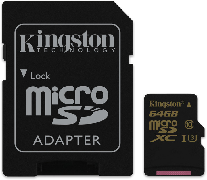 Paměťová karta Kingston microSDXC 64GB, class 10, UHS-I U3 s adaptérem