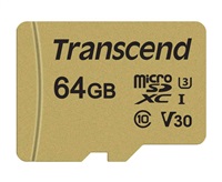 Paměťová karta TRANSCEND Micro SDXC 500S 64GB UHS-I U3 V30 + adaptér