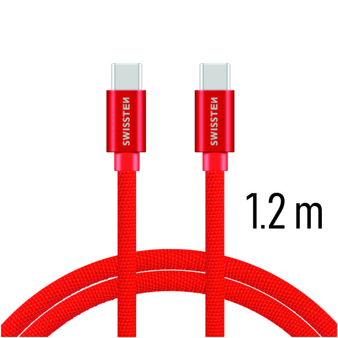 Levně Datový kabel Swissten Textile USB-C 1,2 M, red