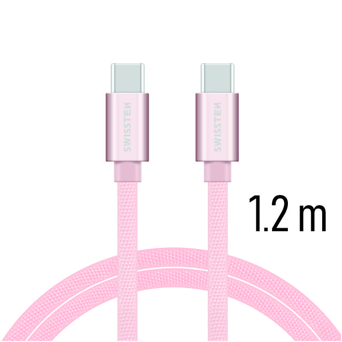 Datový kabel Swissten Textile USB-C 1,2 M, pink gold