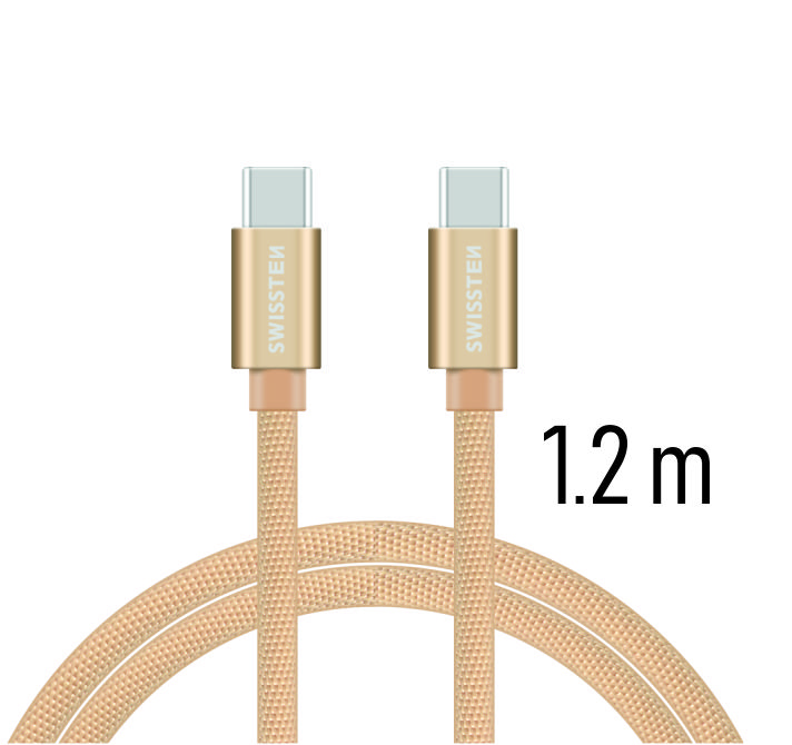 Levně Datový kabel Swissten Textile USB-C 1,2 M, gold