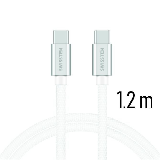 Datový kabel Swissten Textile USB-C 1,2 M, silver