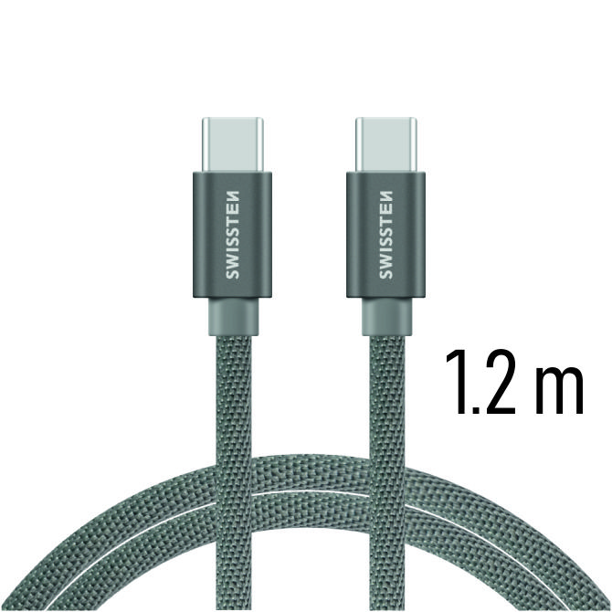 Levně Datový kabel Swissten Textile USB-C 1,2 M, grey