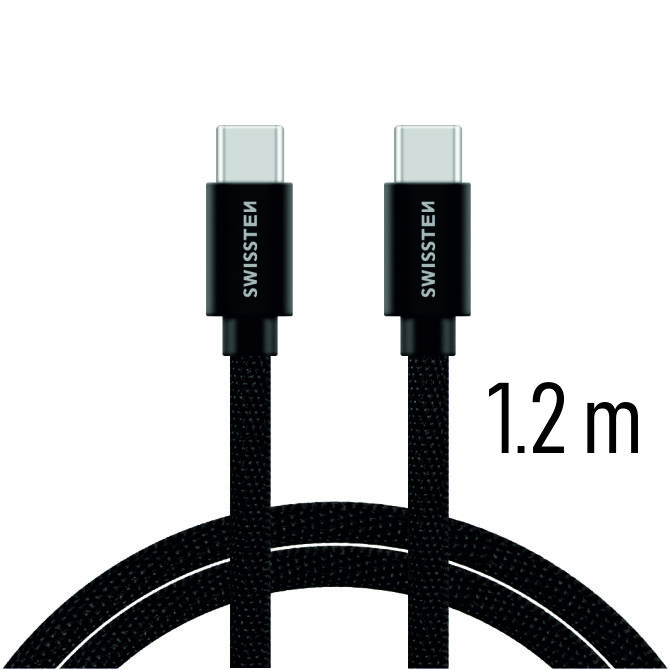 Levně Datový kabel Swissten Textile USB-C 1,2 M, black