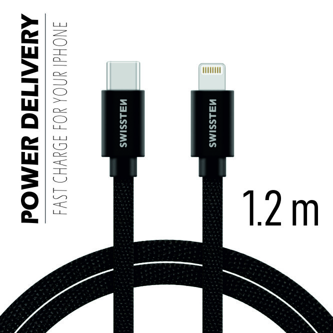Datový kabel Swissten Textile USB-C/ Lightning 1,2 M, black