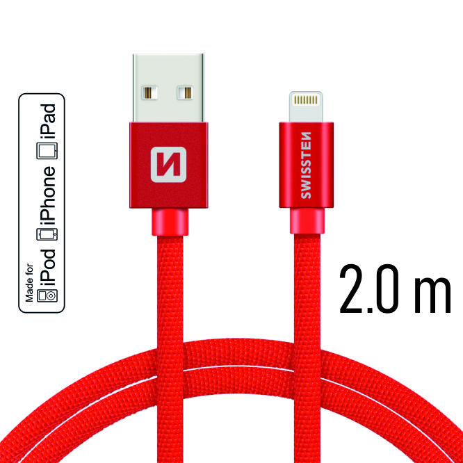 Datový kabel Swissten Textile USB Lightning MFi 2,0 M , red