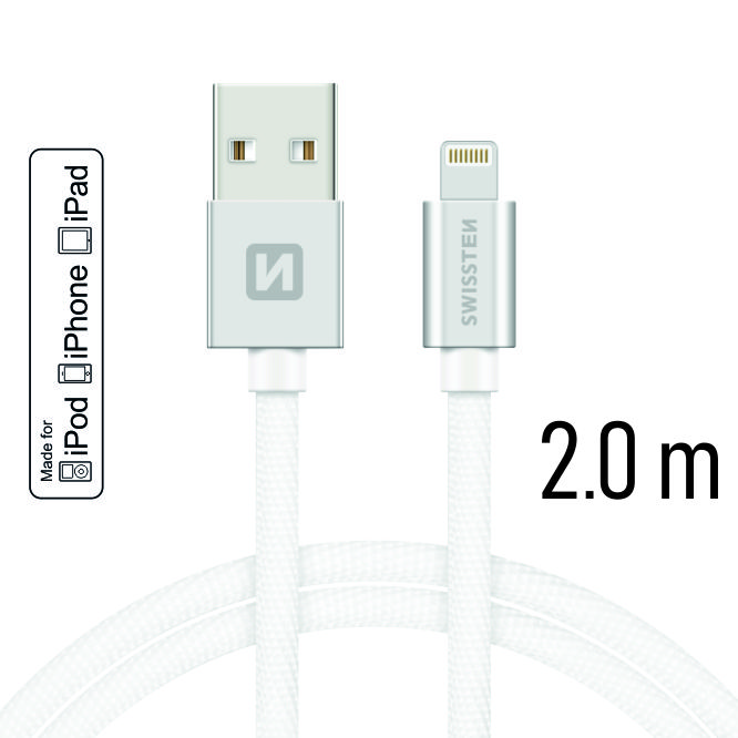 Datový kabel Swissten Textile USB Lightning MFi 2,0 M , silver