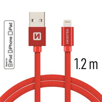 Levně Datový kabel Swissten Textile USB Lightning MFi 1,2 M , red