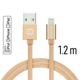 Datový kabel Swissten Textile USB Lightning MFi  1,2 M , gold