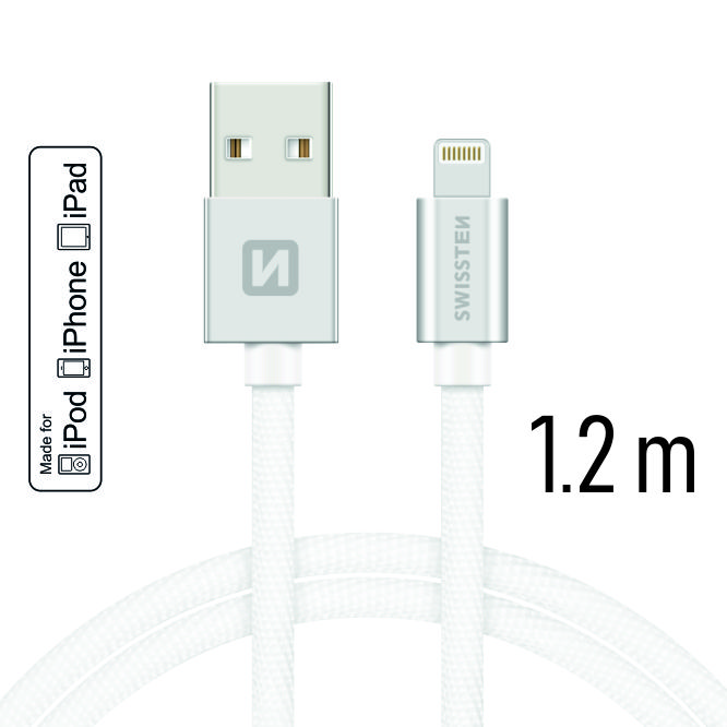 Datový kabel Swissten Textile USB Lightning MFi 1,2 M , silver