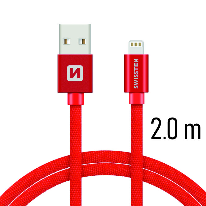 Datový kabel Swissten Textile USB Lightning 2 M, red