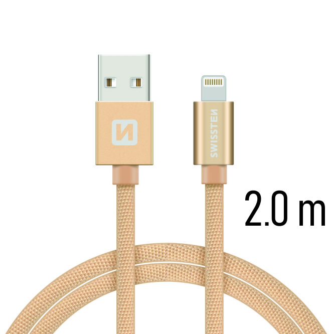 Levně Datový kabel Swissten Textile USB Lightning 2 M, gold