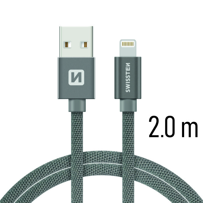 Datový kabel Swissten Textile USB Lightning 2 M, grey