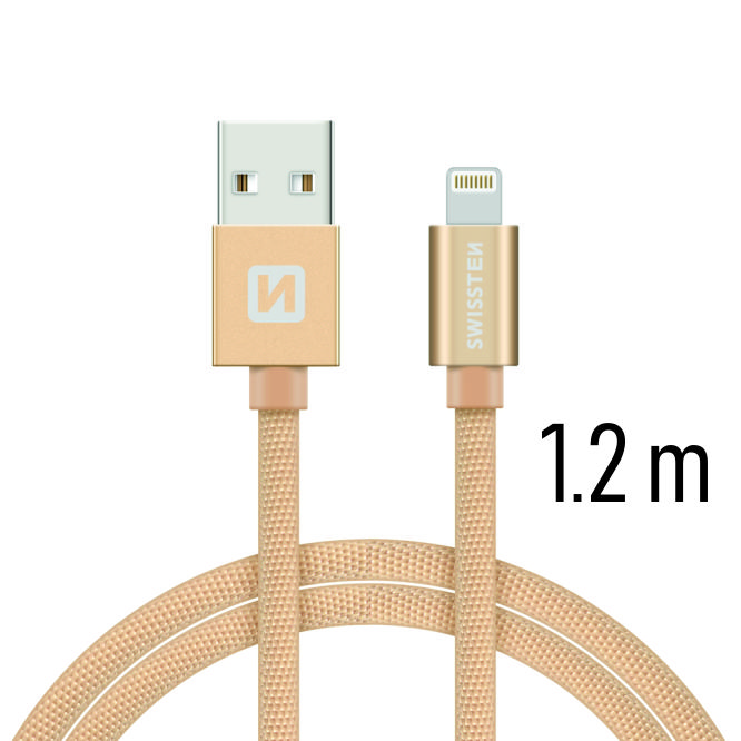Levně Datový kabel Swissten Textile USB Lightning 1,2 M, gold