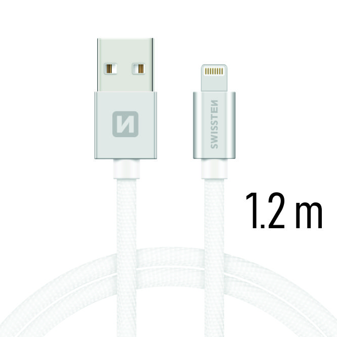 Levně Datový kabel Swissten Textile USB Lightning 1,2 M, silver